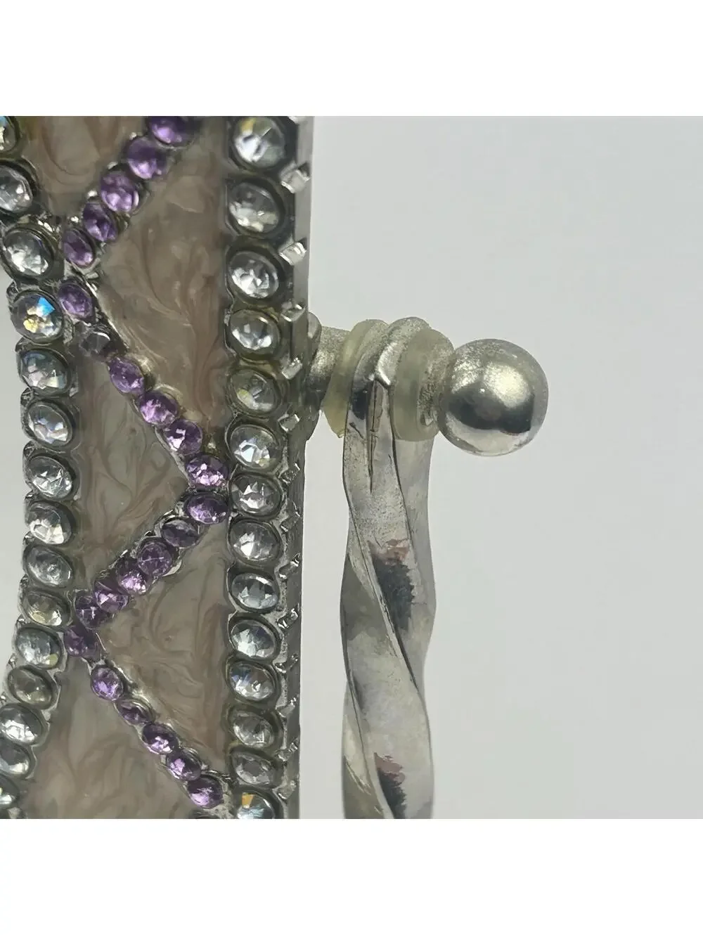 VTG Purple Enamel Lattice Jeweled Swivel Mirror Ornate Vanity Tabletop